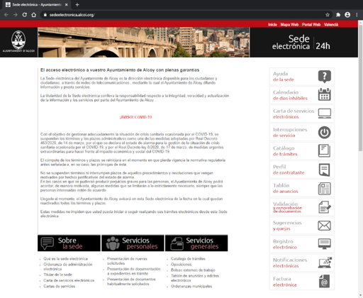Imagen de la Sede Electrónica del Ayuntamiento de Alcoy en formato web